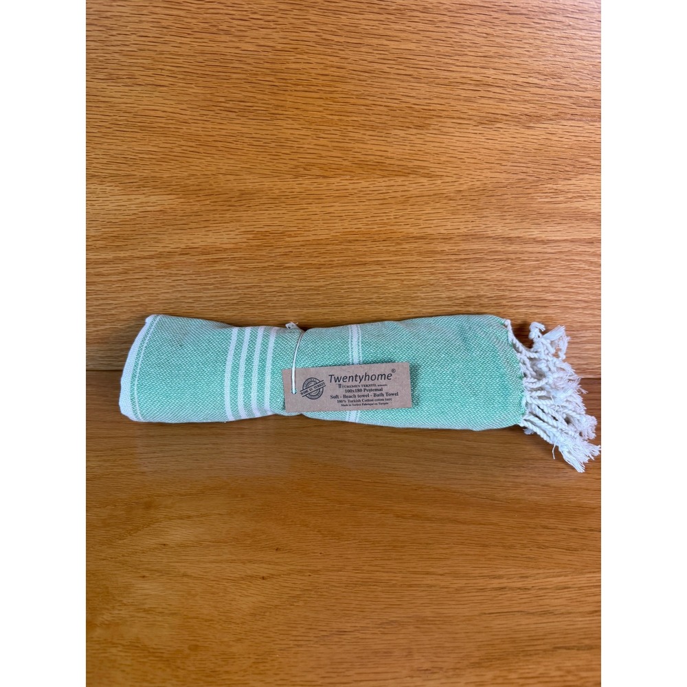 NWT Peshtemal Turkish Beach Towel Hammam Green Striped 100% Cotton 100x180cm